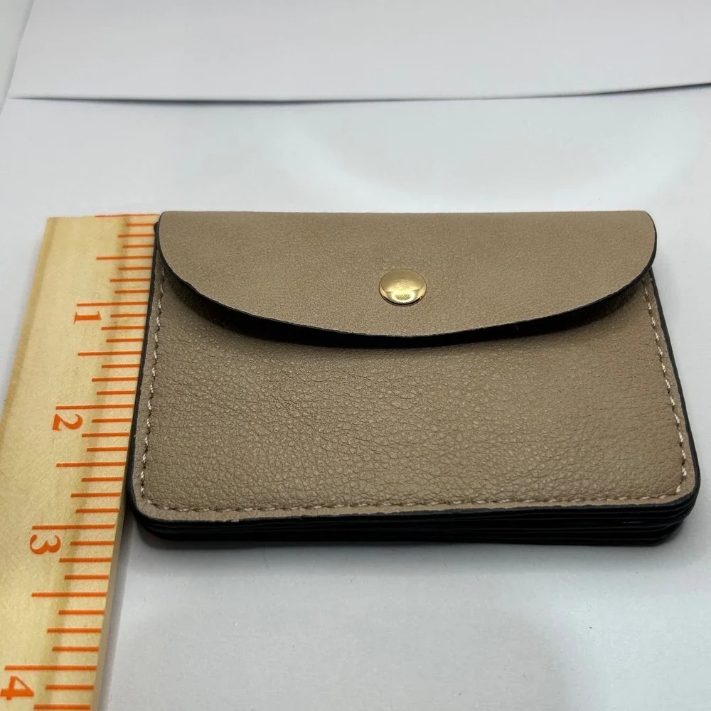 Brown Card Case Wallet Faux Leather Keychain Snap‎